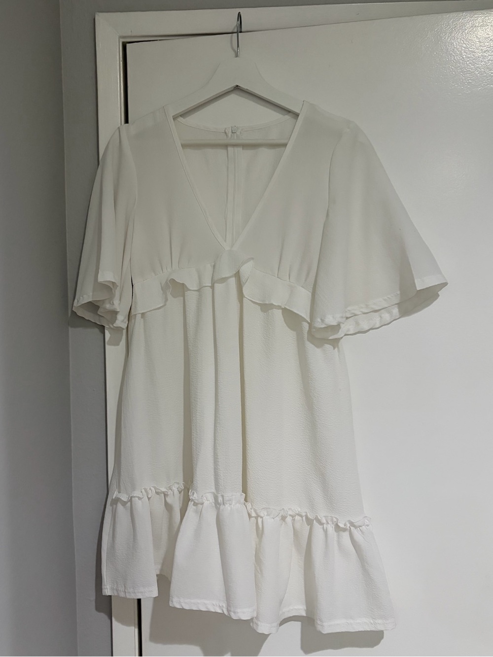 White Ruffle V-Neck Pool/Beach Coverup